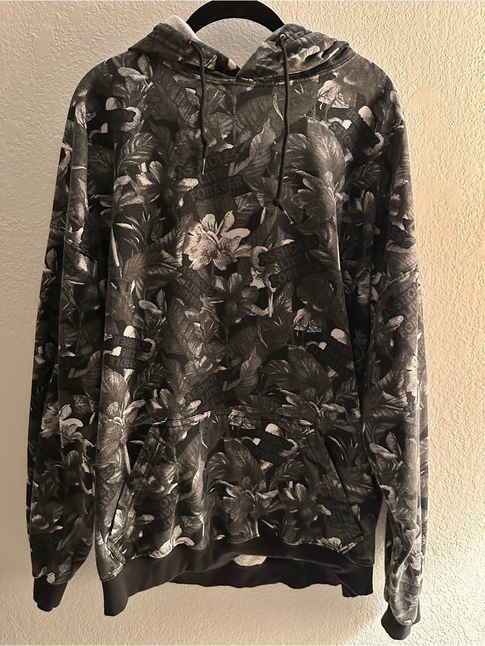 Men's Gray Floral Print Hoodie Sweatshirt